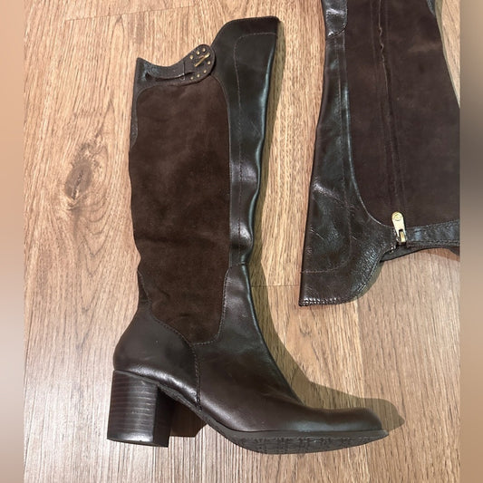 Adrienne Vittadini brown black heel leather boots size 7
