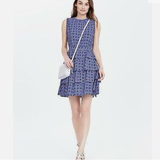 Banana Republic tile micro floral sleeveless dress size 14