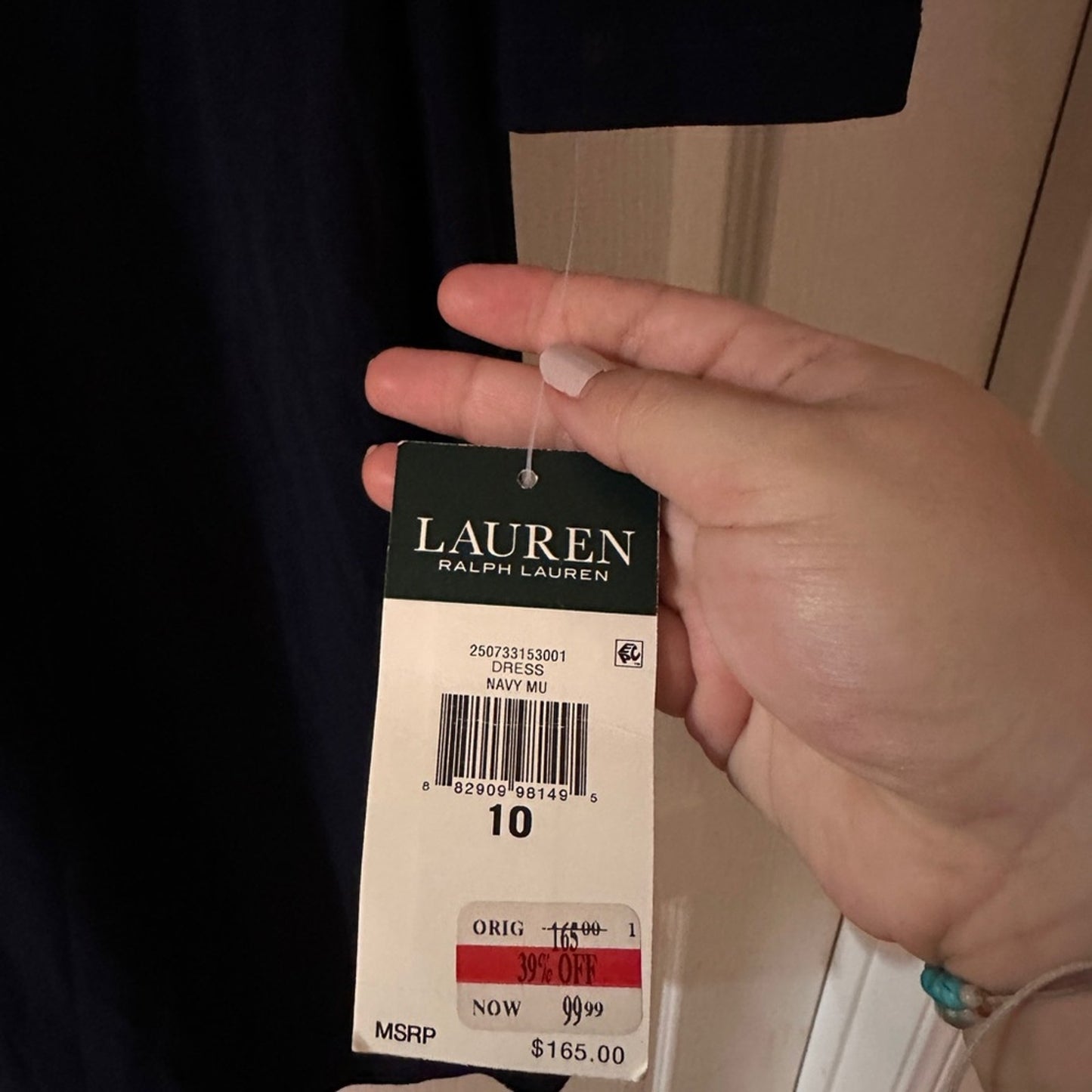 NWT Lauren Ralph Lauren navy blue vneck dress size 10