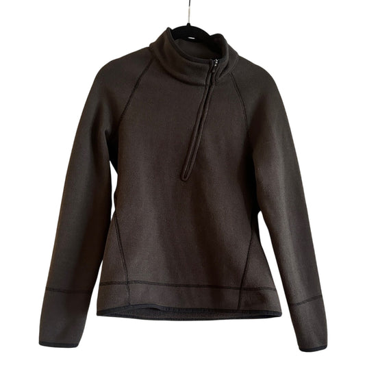 REI classic chocolate brown Henley zip fleece knit sweater size xs