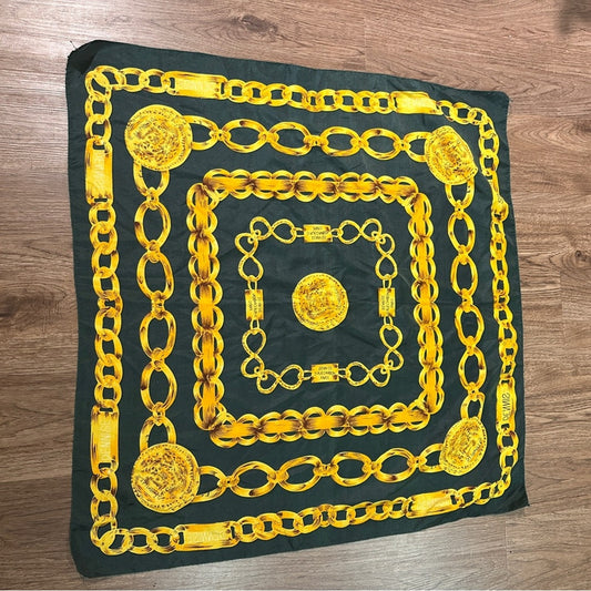 Dennis green and gold poly chiffon scarf