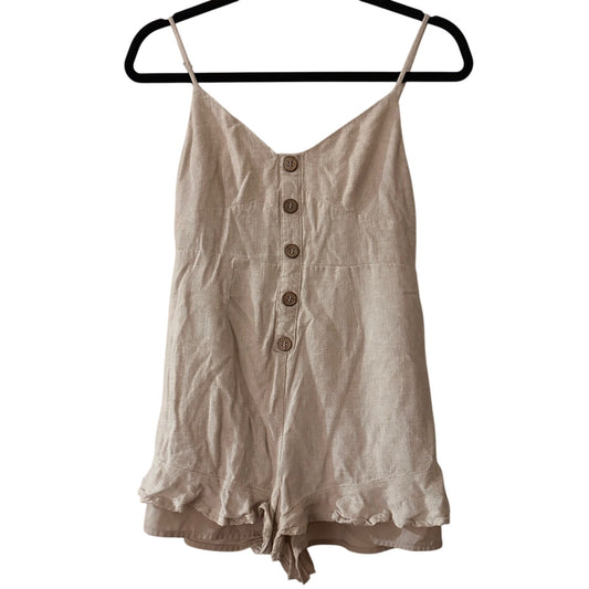 🐈‍⬛Lulus lighten up beige linen sleeveless romper size small