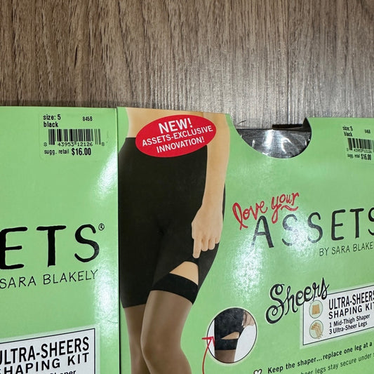 NWT set of 2 Assets by spanks shapewear black thigh high stockings set size 5