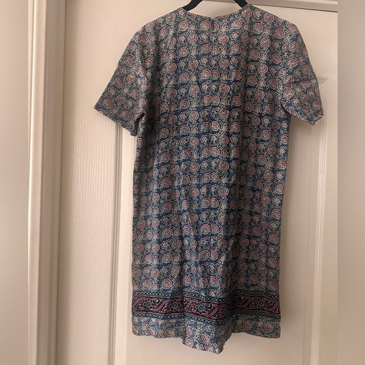 Vintage Indian block print cotton gauze short sleeve mini dress size small