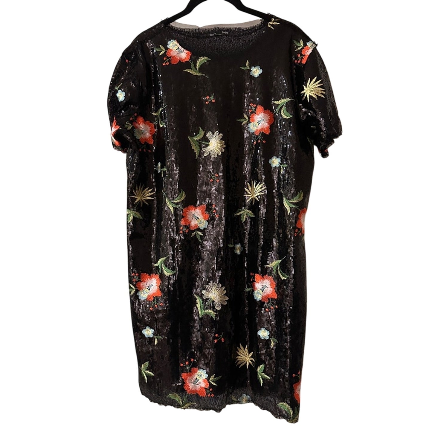 Zara black sequin floral embroidered mini dress size medium
