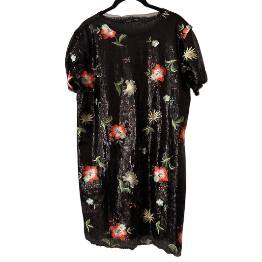 Zara black sequin floral embroidered mini dress size medium