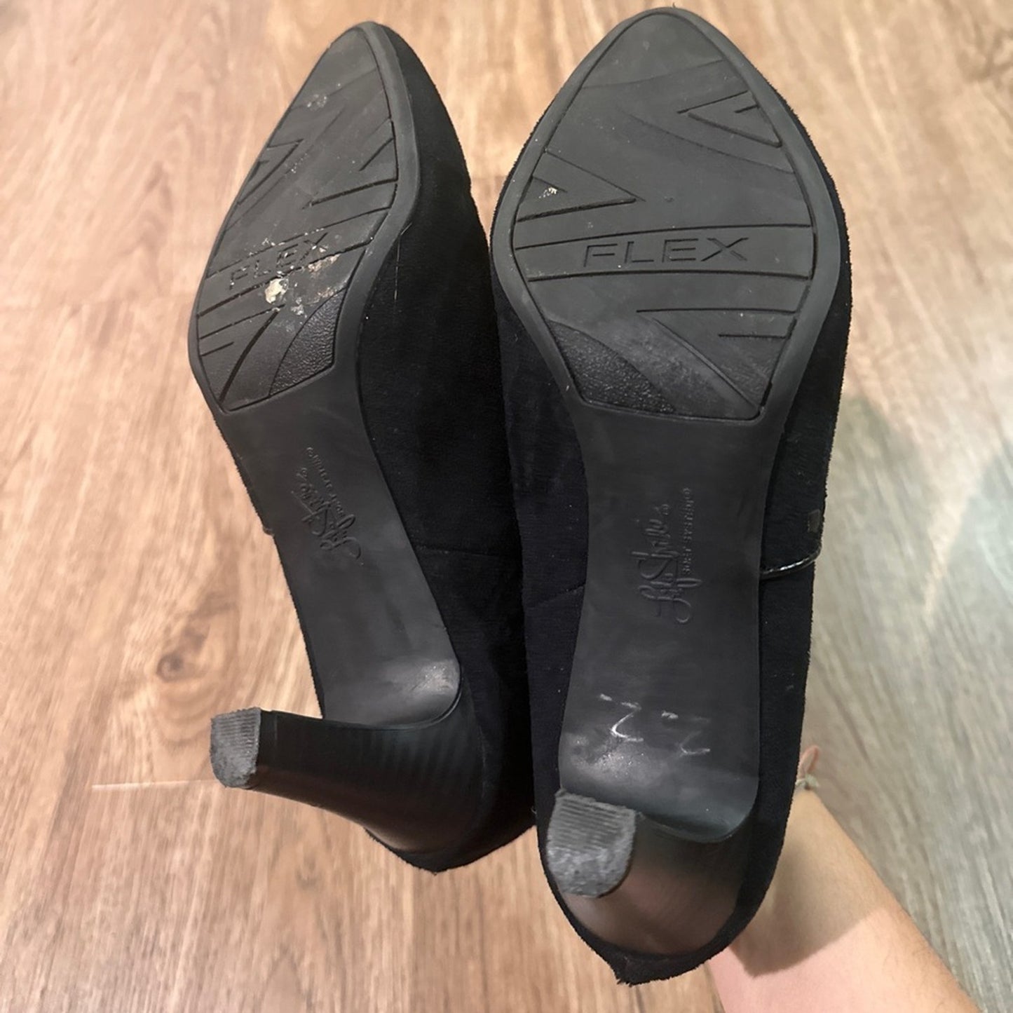 Life stride black leather suede heeled booties size 8.5