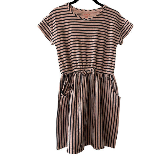 Cat & Jack pink and navy striped tee shirt dress with pockets size L