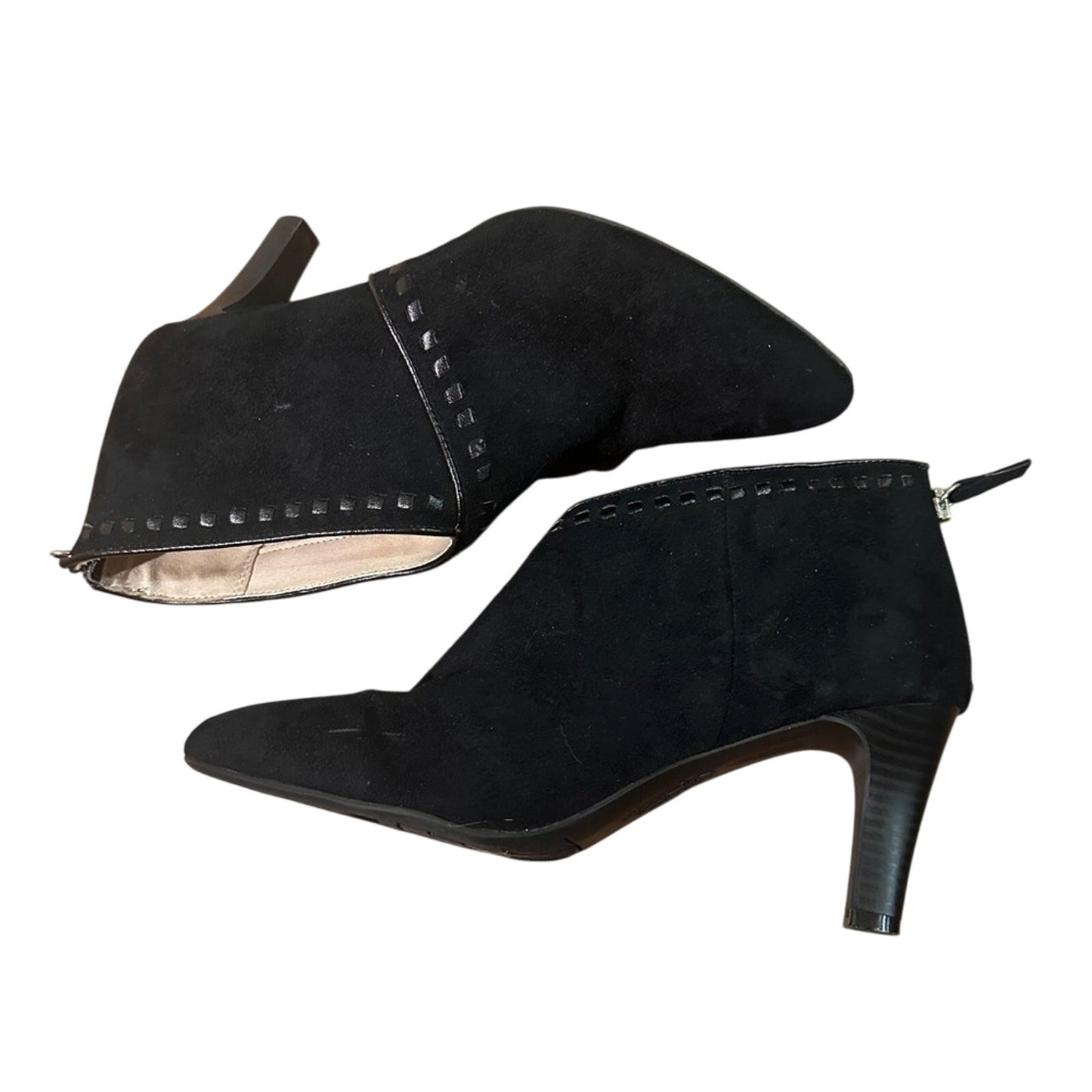 Life stride black leather suede heeled booties size 8.5