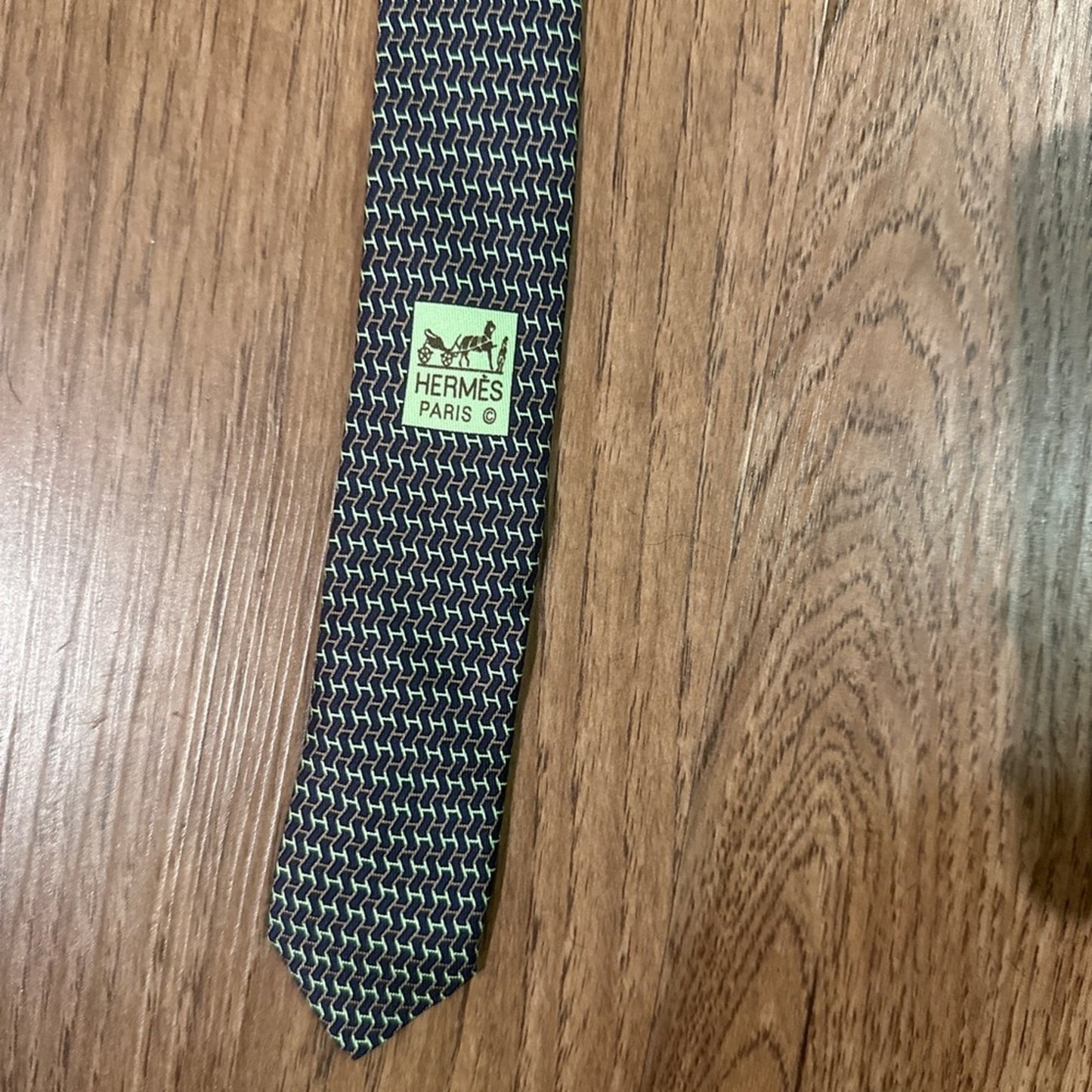 Hermes green and blue 100% silk tie