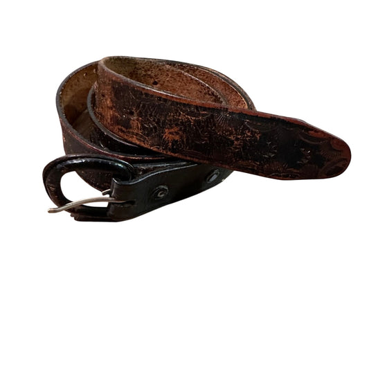 Distressed brown leather belt