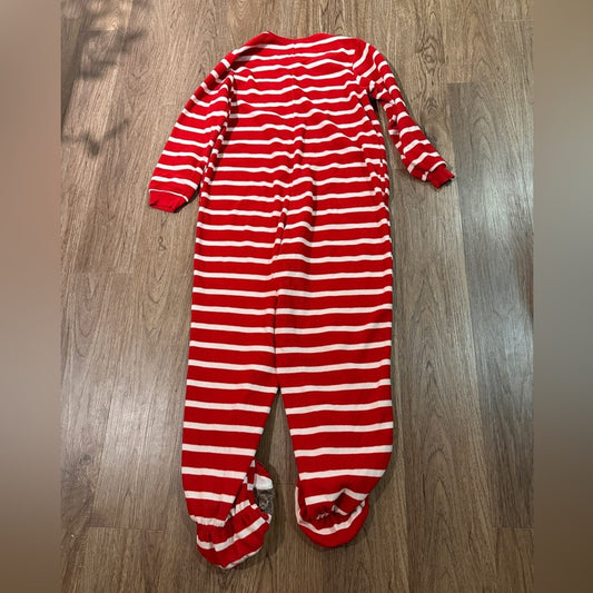 Nick & Nora red and white striped sock monkey fleece footsie pajamas size XL