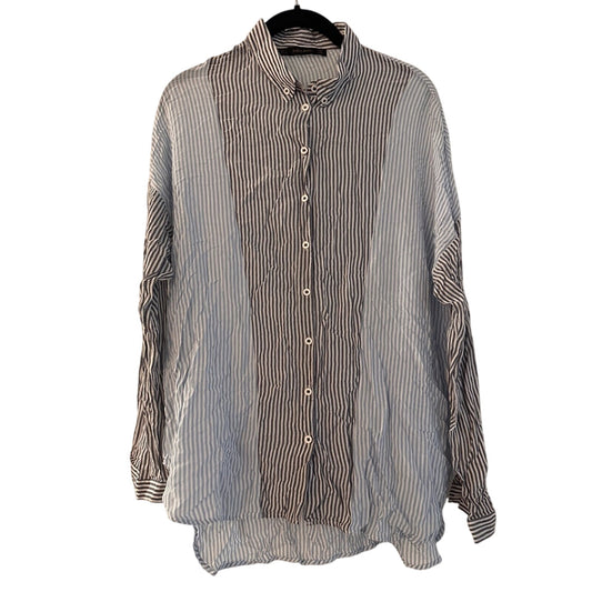 Zara color block blue and white striped oversized button down shirt size large