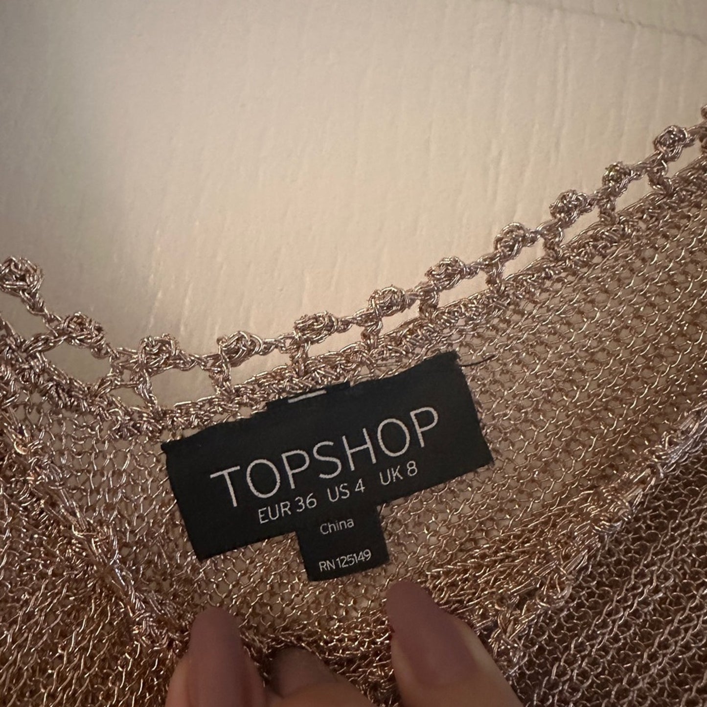 Topshop sparkly champagne long sleeve blouse size 4