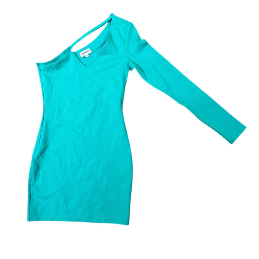 Superdown teal asymmetrical one shoulder body con mini jersey dress size small