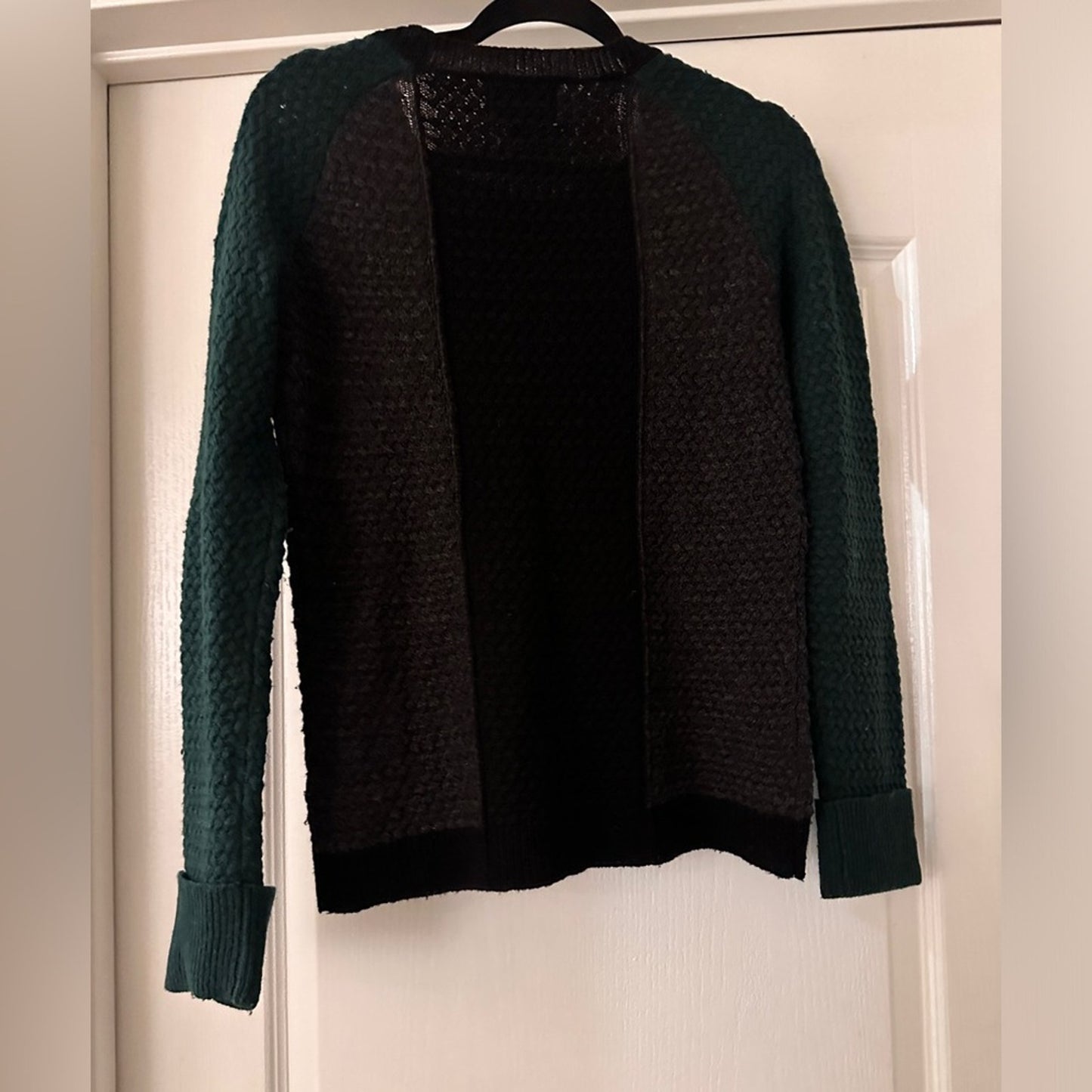 Cynthia Rowley green , grey and black color block wool blend sweater in medium