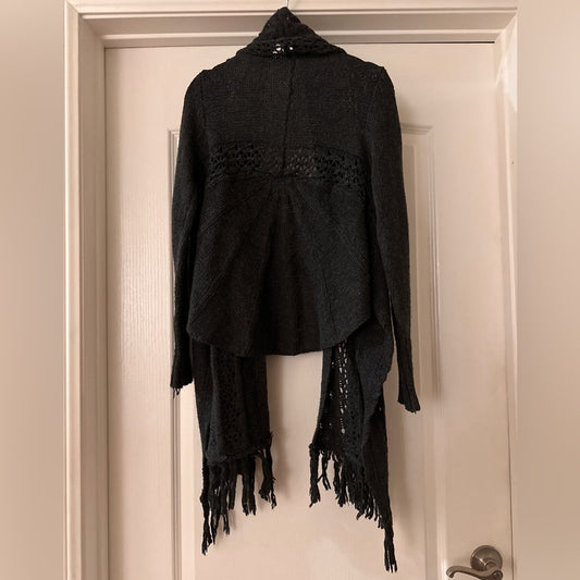 Just fab grey wool blend fringe cardigan size medium