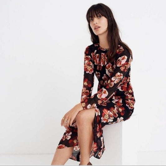 Madewell black floral midi dress size xs