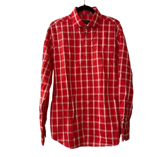🍷Bugatchgi red and white plaid button up shirt size large
