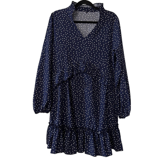 Navy long sleeve polka dot above the knee length dress size large