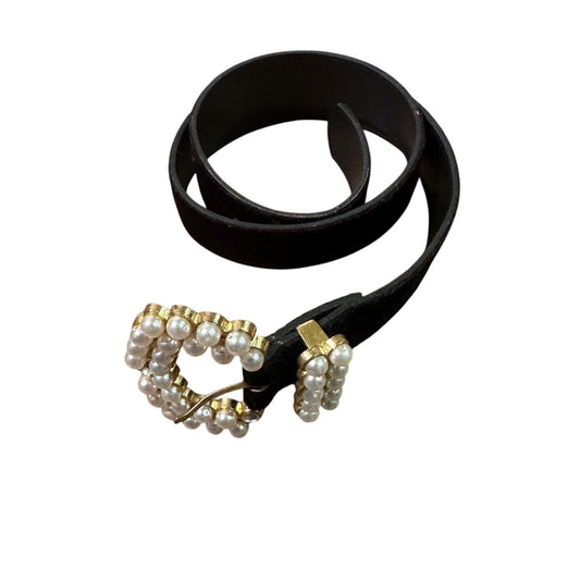 Absolutely fresh vintage velvet and leather bonded belt with pearl buckle medium