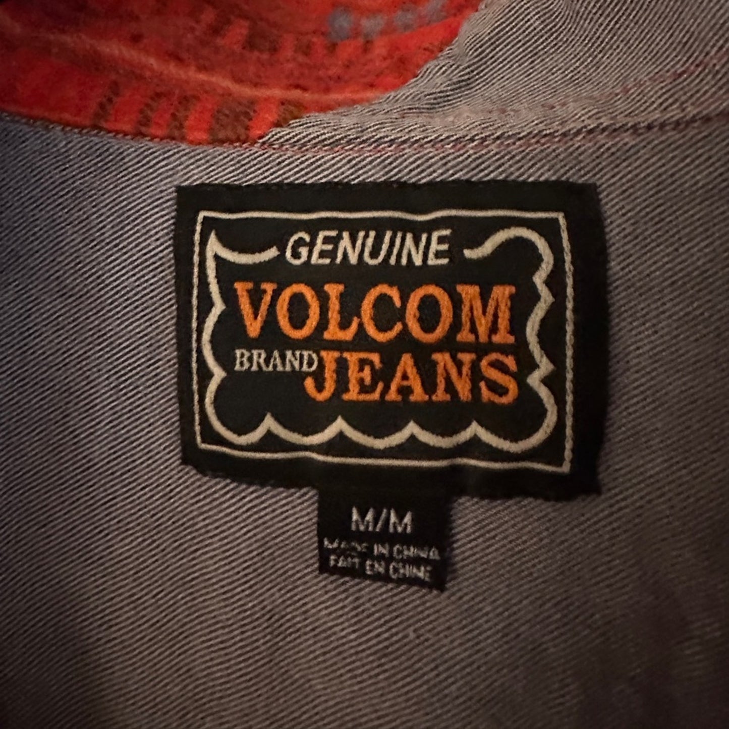 Volcom red plaid denim button down shirts size small