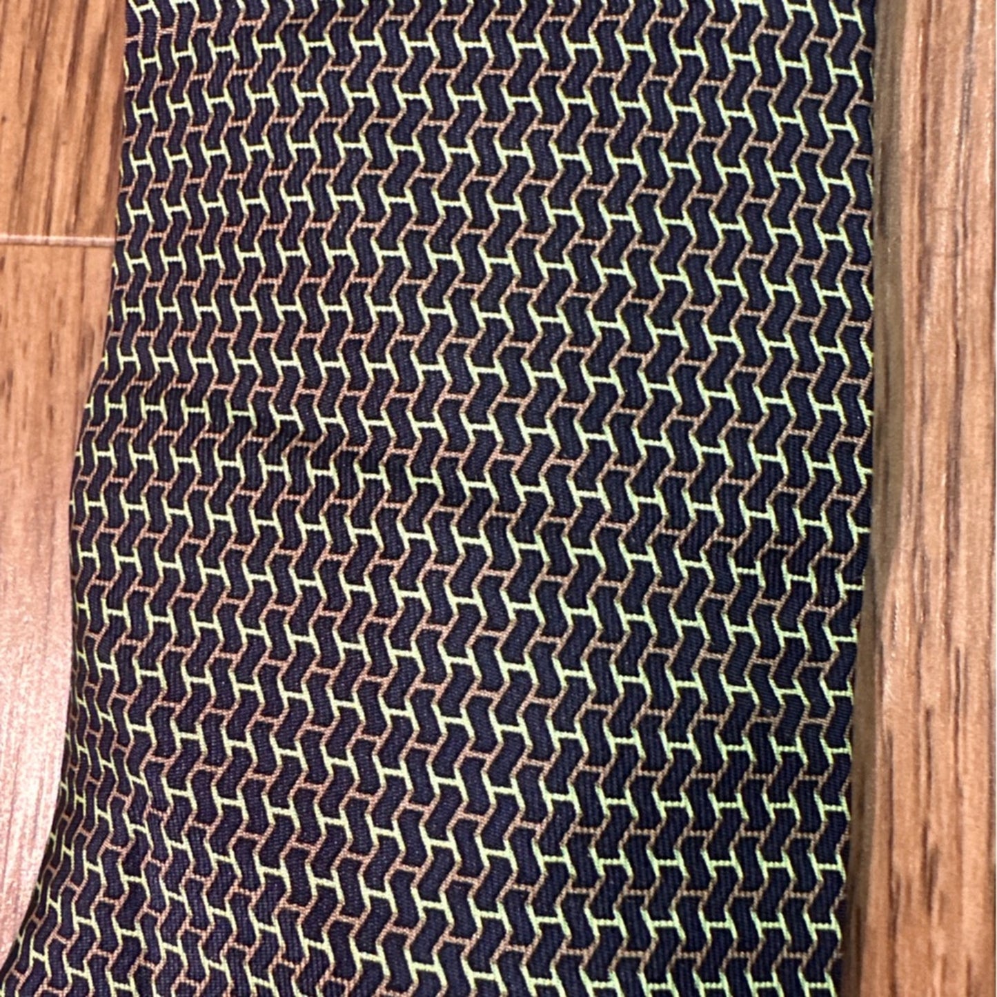 Hermes green and blue 100% silk tie