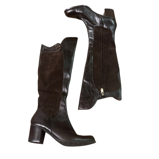Adrienne Vittadini brown black heel leather boots size 7