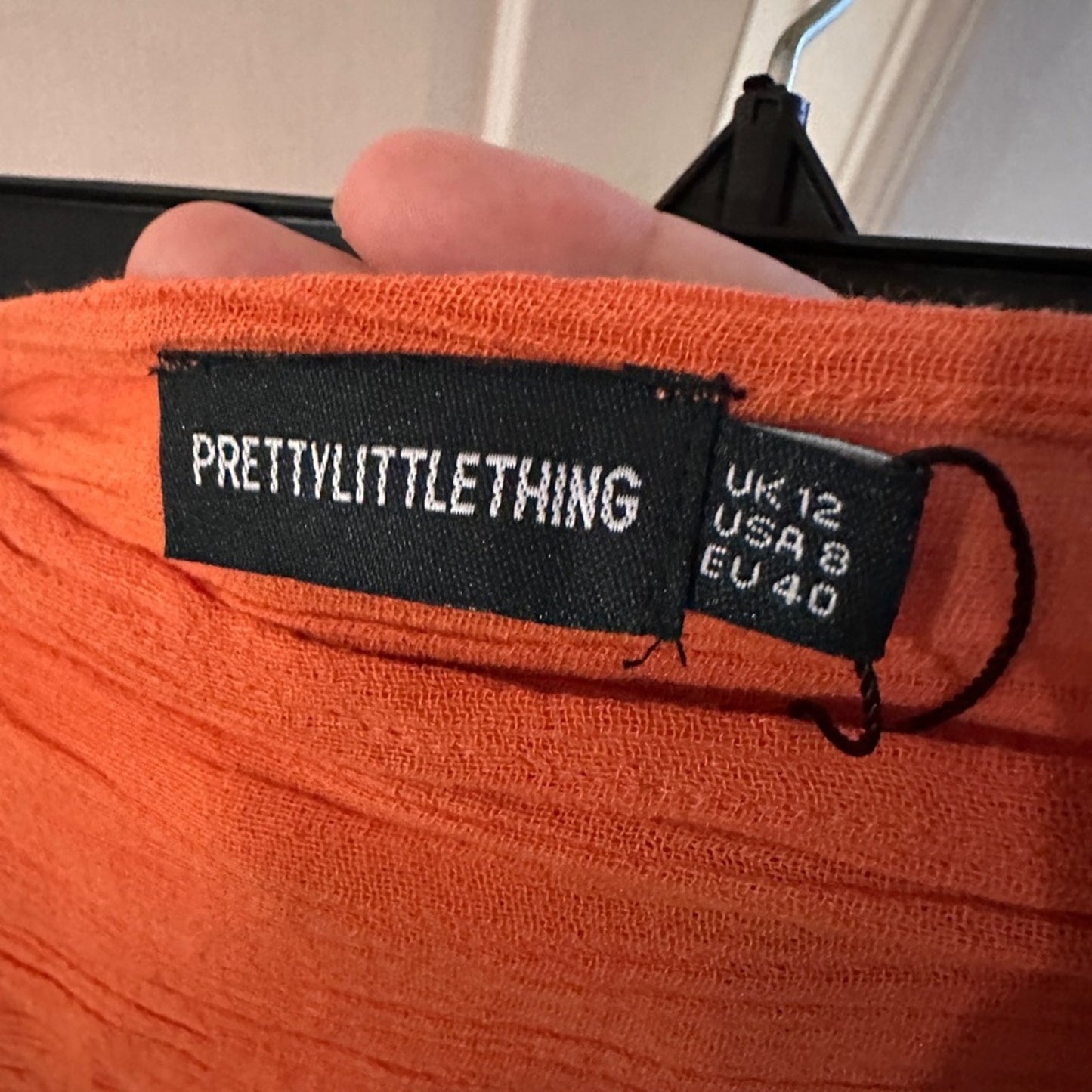 Prettylittlething orange 100% cotton gauze cut out midi skirt size 8