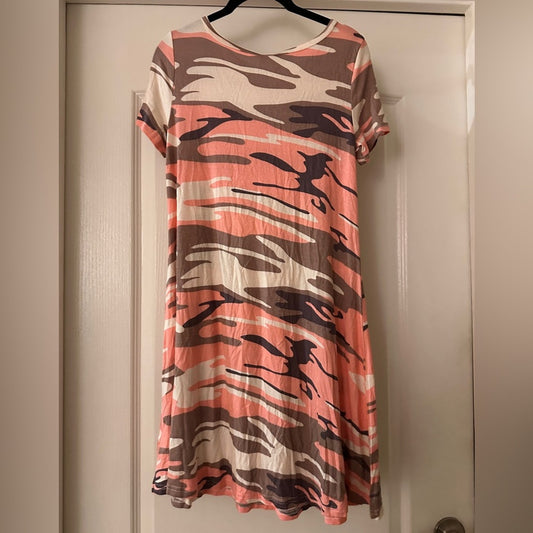 NWT Popyoung Camouflage Print Pink And Brown Women's Dress size small