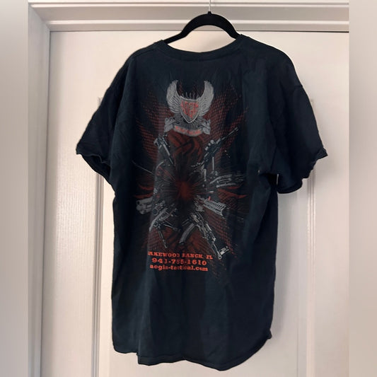 Aegis tactical black and red graphic tee size large