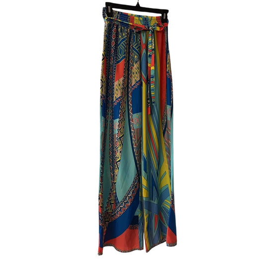 Black bead vibrant multicolored print wide leg pants size small