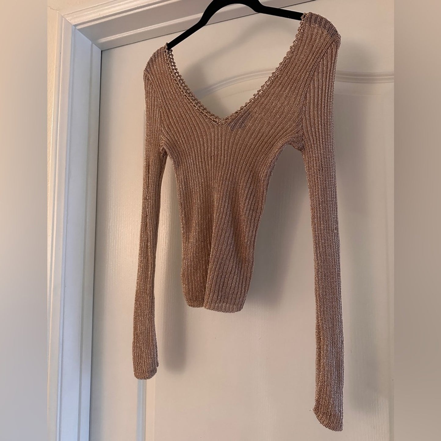 Topshop sparkly champagne long sleeve blouse size 4
