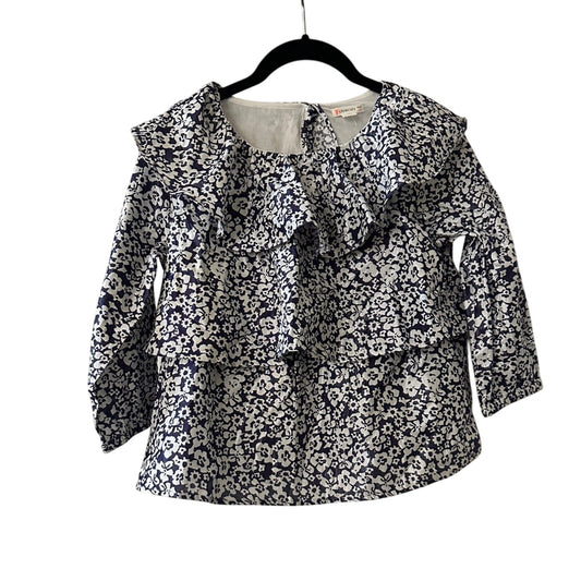 NWT Crewcuts girls white and navy floral print long sleeve shirt size 10