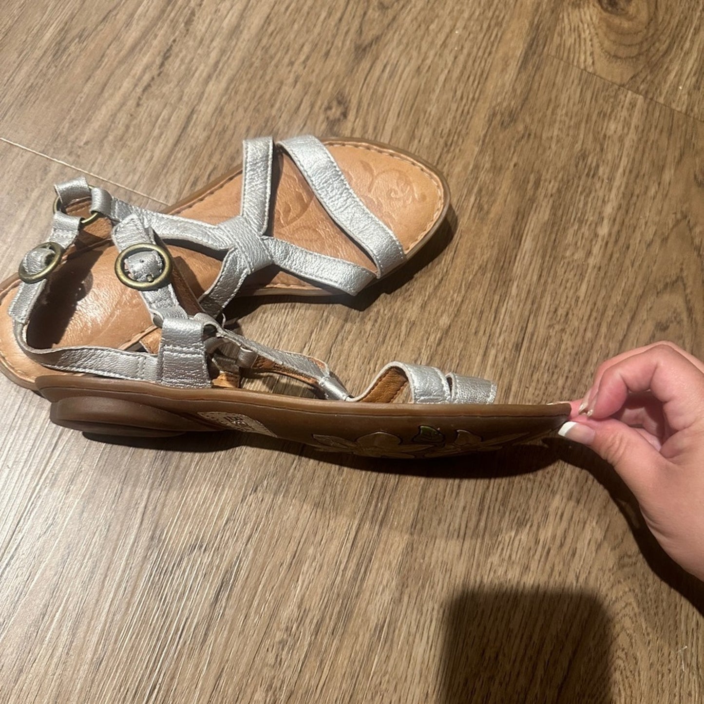 🍷Born silver and brown leather sandals size 7
