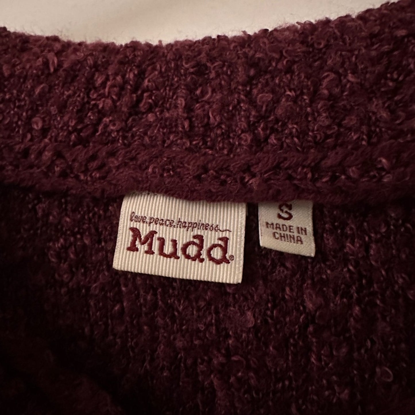 Mudd dark burgundy off the shoulder sweater size small