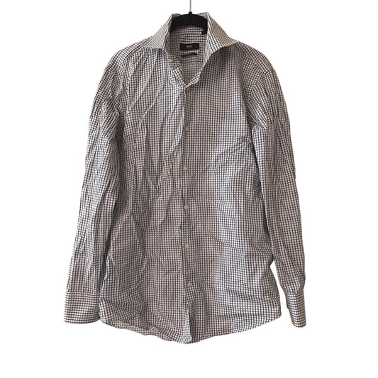 Hugo boss blue and white checkered print button down shirt size 15in
