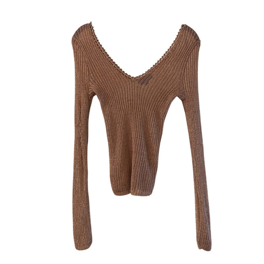 Topshop sparkly champagne long sleeve blouse size 4
