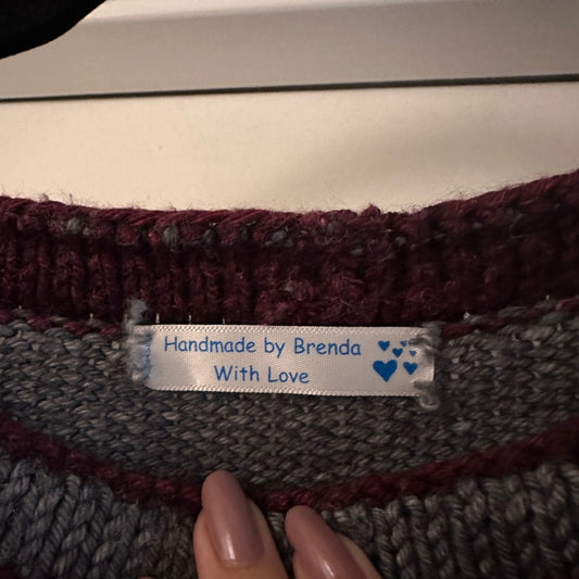 Handmade by Brenda grey and purple knit sweater