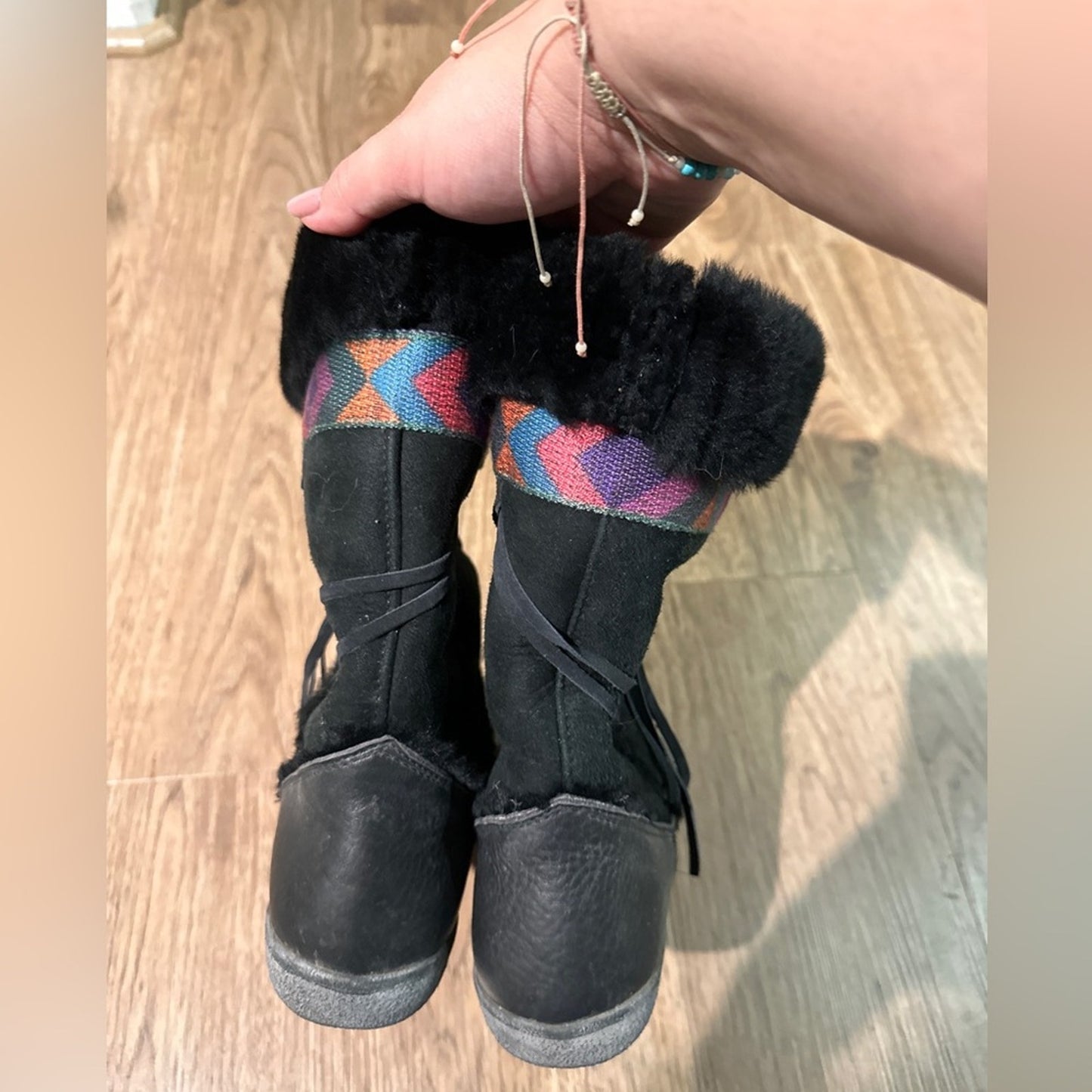 🍷Tecnica black vintage shearling / suede / leather boots size 38/8
