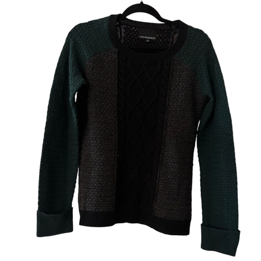 Cynthia Rowley green , grey and black color block wool blend sweater in medium