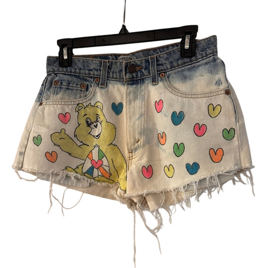 Care bear hand painted Levi’s distressed denim shorts size 28
