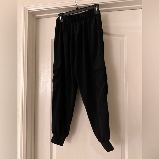 Zara black satin jogger cargo style pants size xs