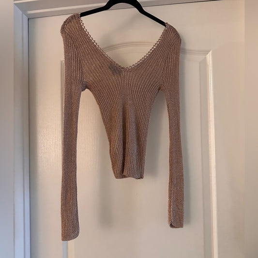Topshop sparkly champagne long sleeve blouse size 4