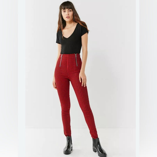🍷I AM GIA black and red gingham skinny zipper pants size XS