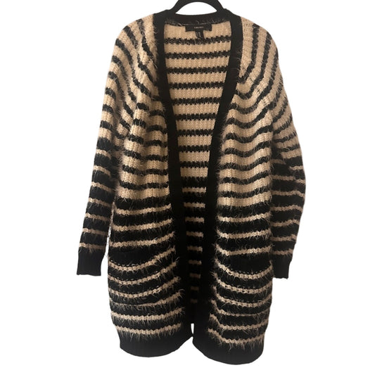 Forever 21 cream and black striped knit long cardigan with pockets size S/M
