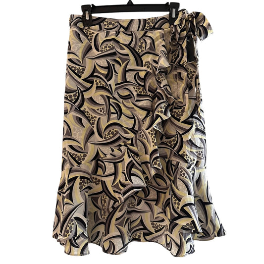 Ideology black great and yellow kaleidoscope print wrap midi skirt size 6