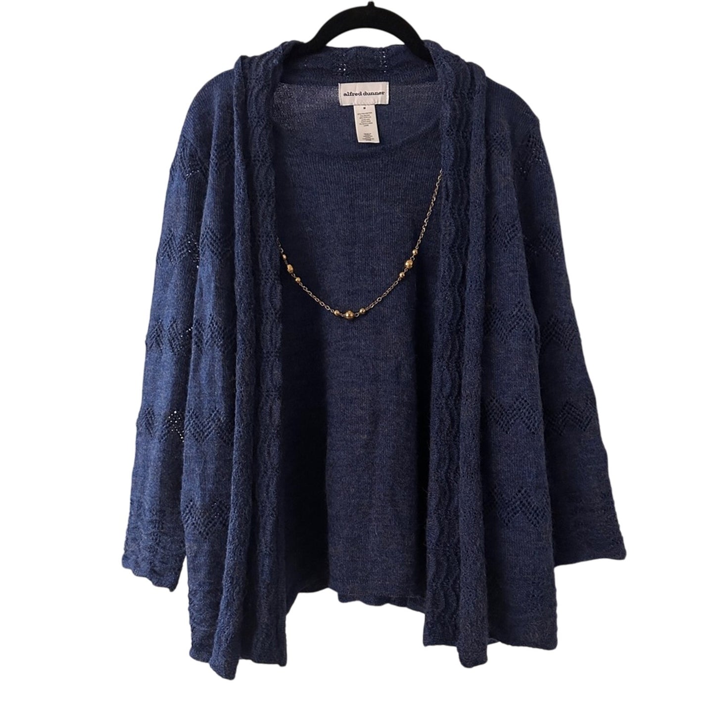 Alfred Dunner blue knit wool blend stylish sweater size medium