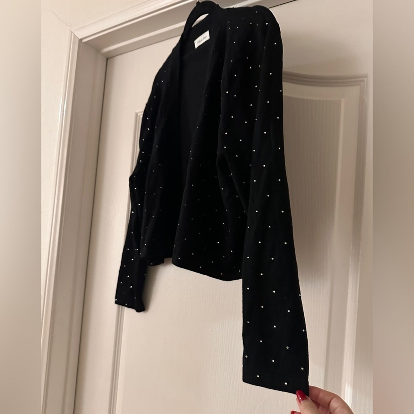 Calvin Klein black knit rhinestone cardigan