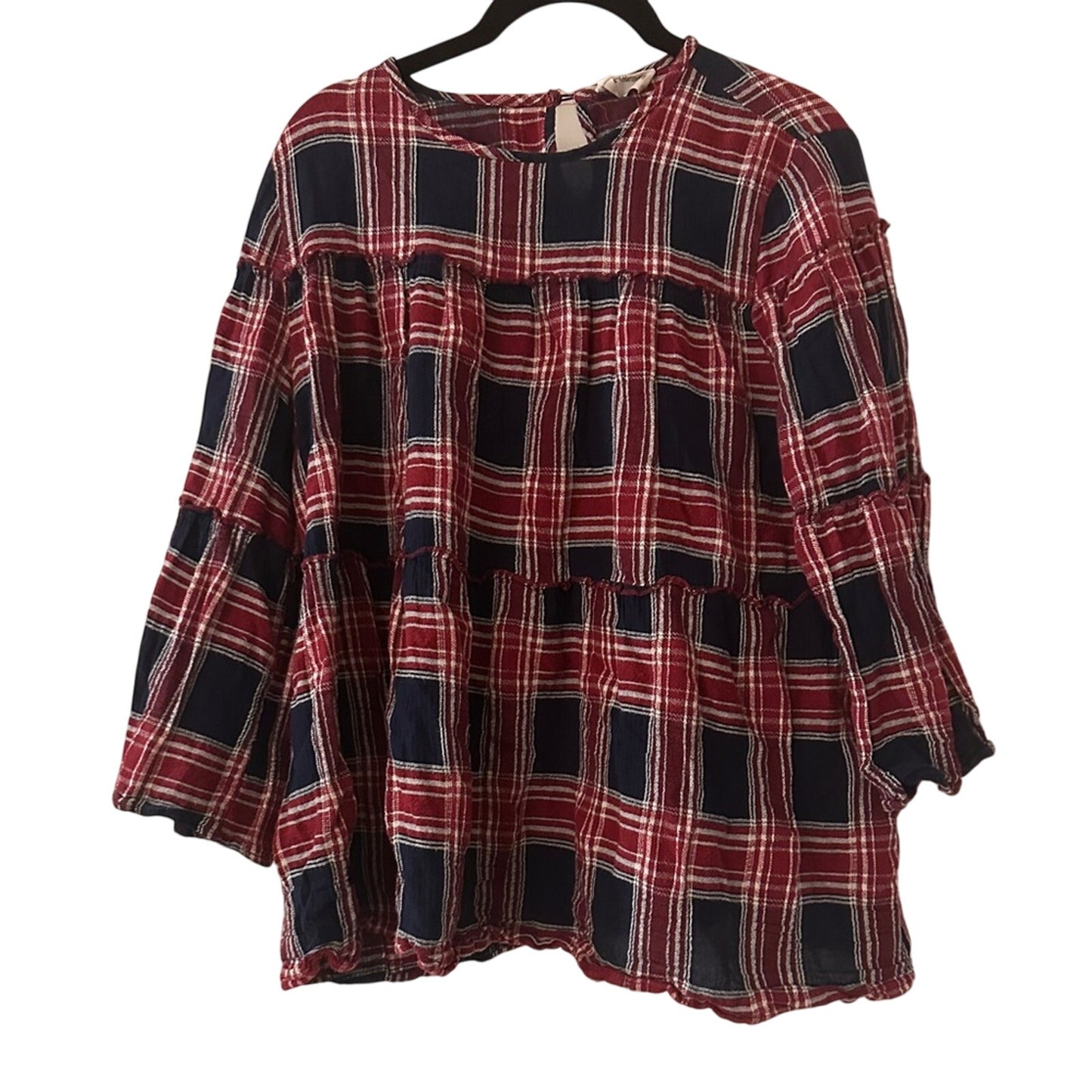 Love + Harmony red navy and white plum flannel blouse size large